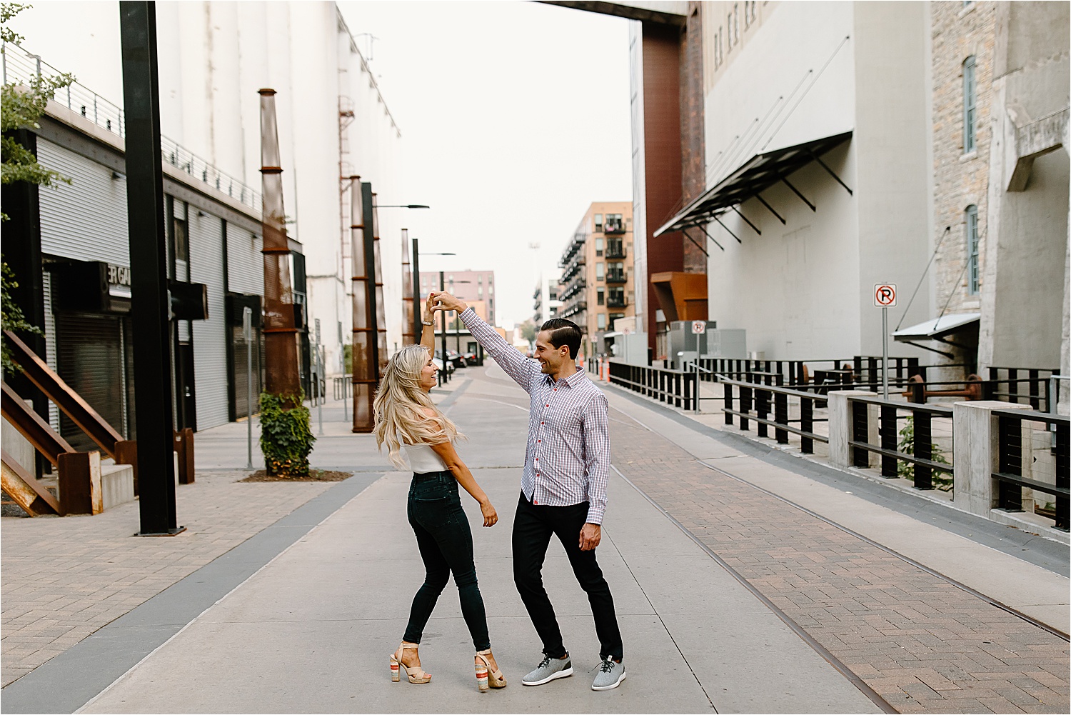 Couple dancing in middle of street